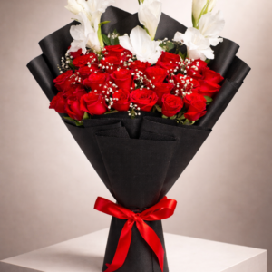 Royal Crimson Rose & Mum Bouquet